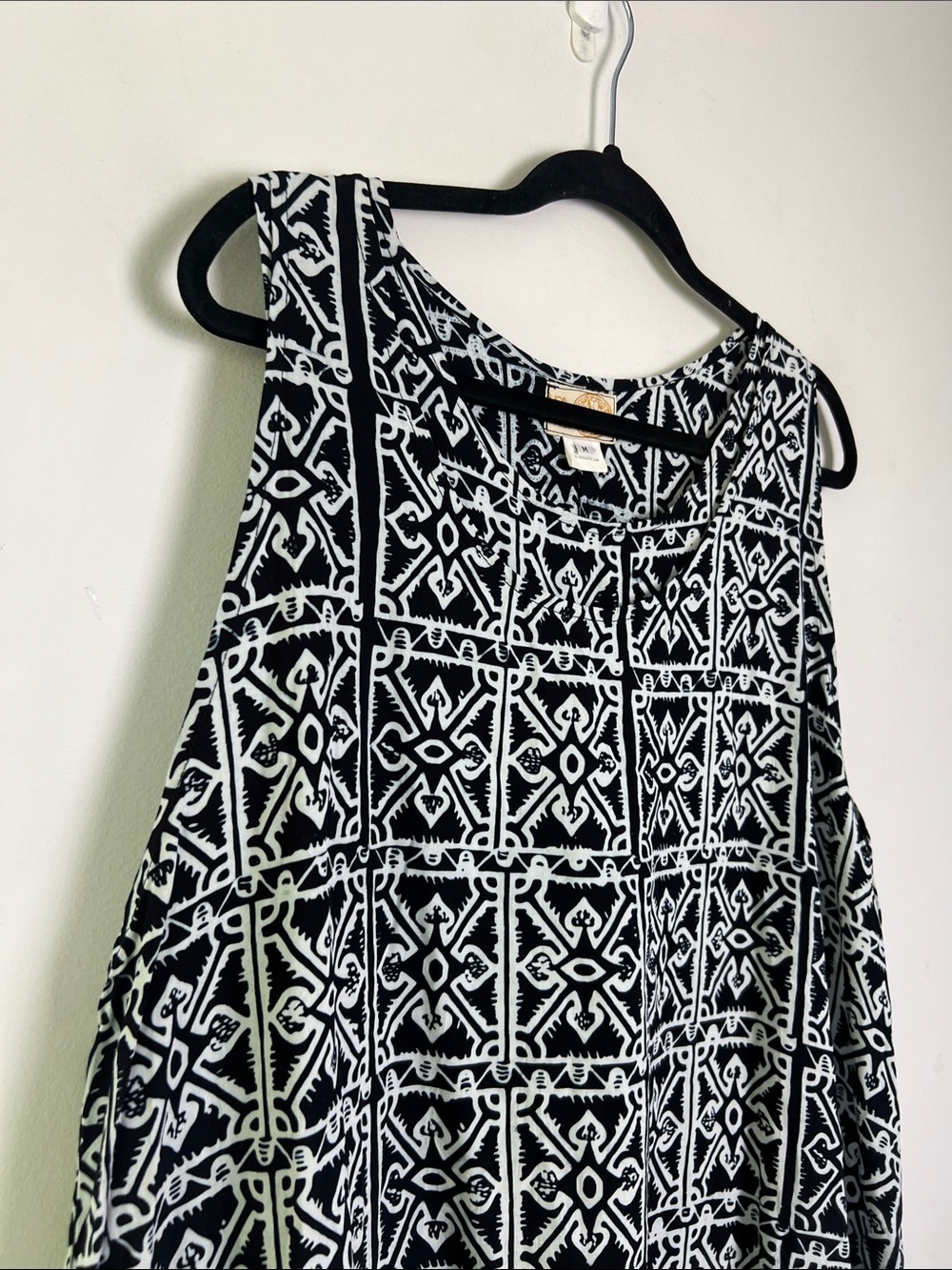 VTG NOA NOA Hawaii Medium Black White Batik Pattern Layered Handmade Maxi Dress - Picture 3 of 10
